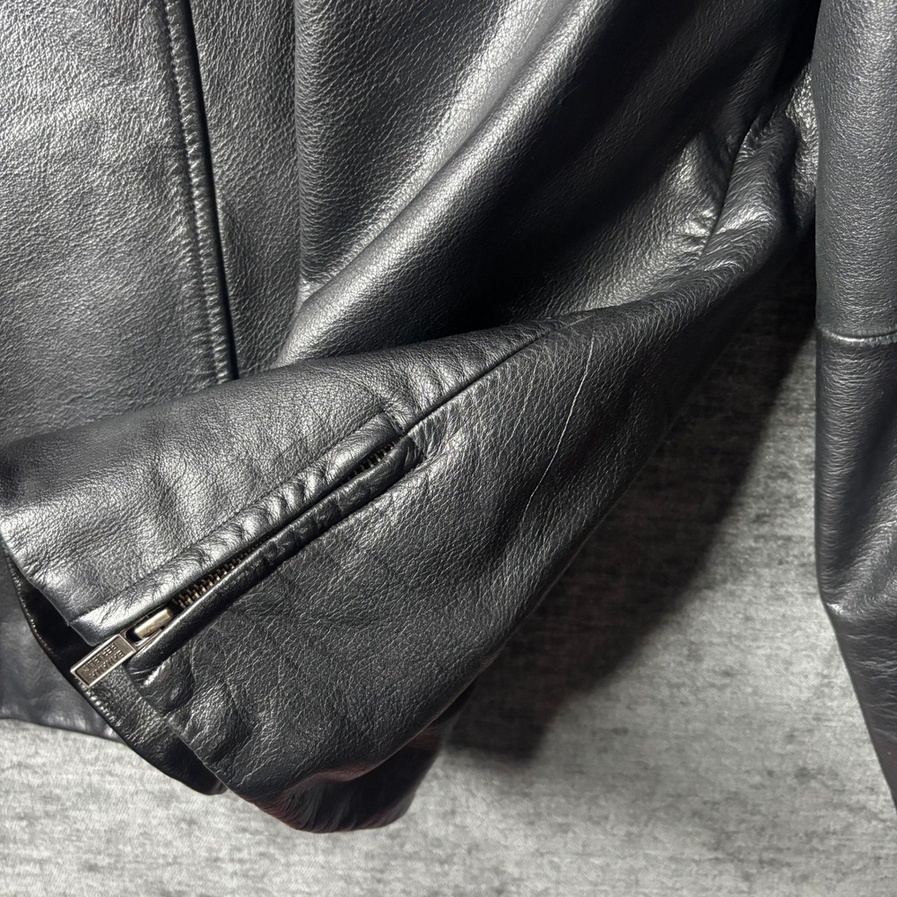Banana Republic Mens Black Leather Jacket Full Zip Lined Medium Moto Motorcycle - Picture 9 of 12